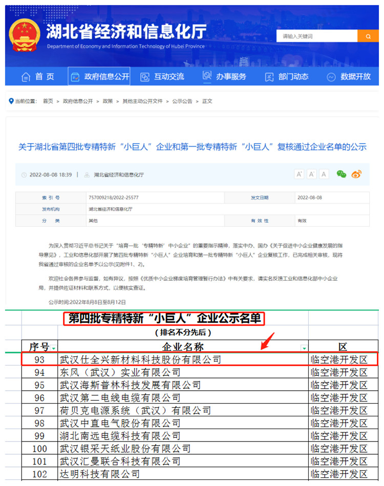 湖北省第四批專精特新“小巨人”企業(yè)公示名單